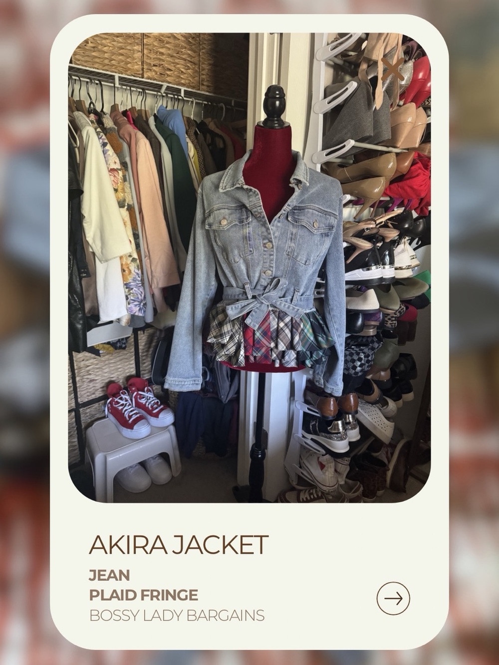 AKIRA Light Wash Blue Jean Jacket with Plaid Fringe